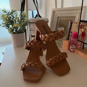 Soda Braided Tan Heels